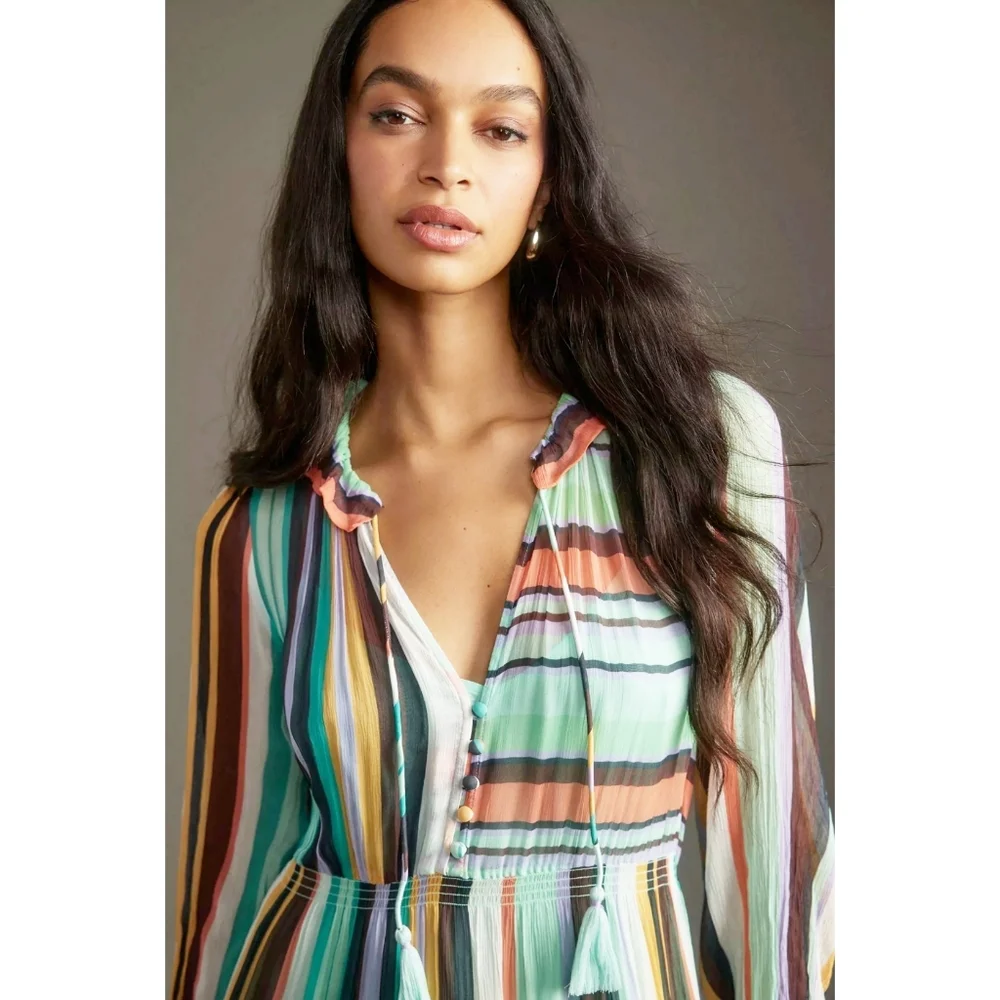 Anthropologie Marais Maxi Tiered Dress‎ Printed Chiffon